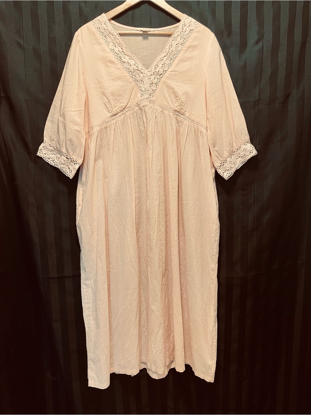 Exquisite April Cornell Apricot Cotton Lace-Trim Dress or Nightgown